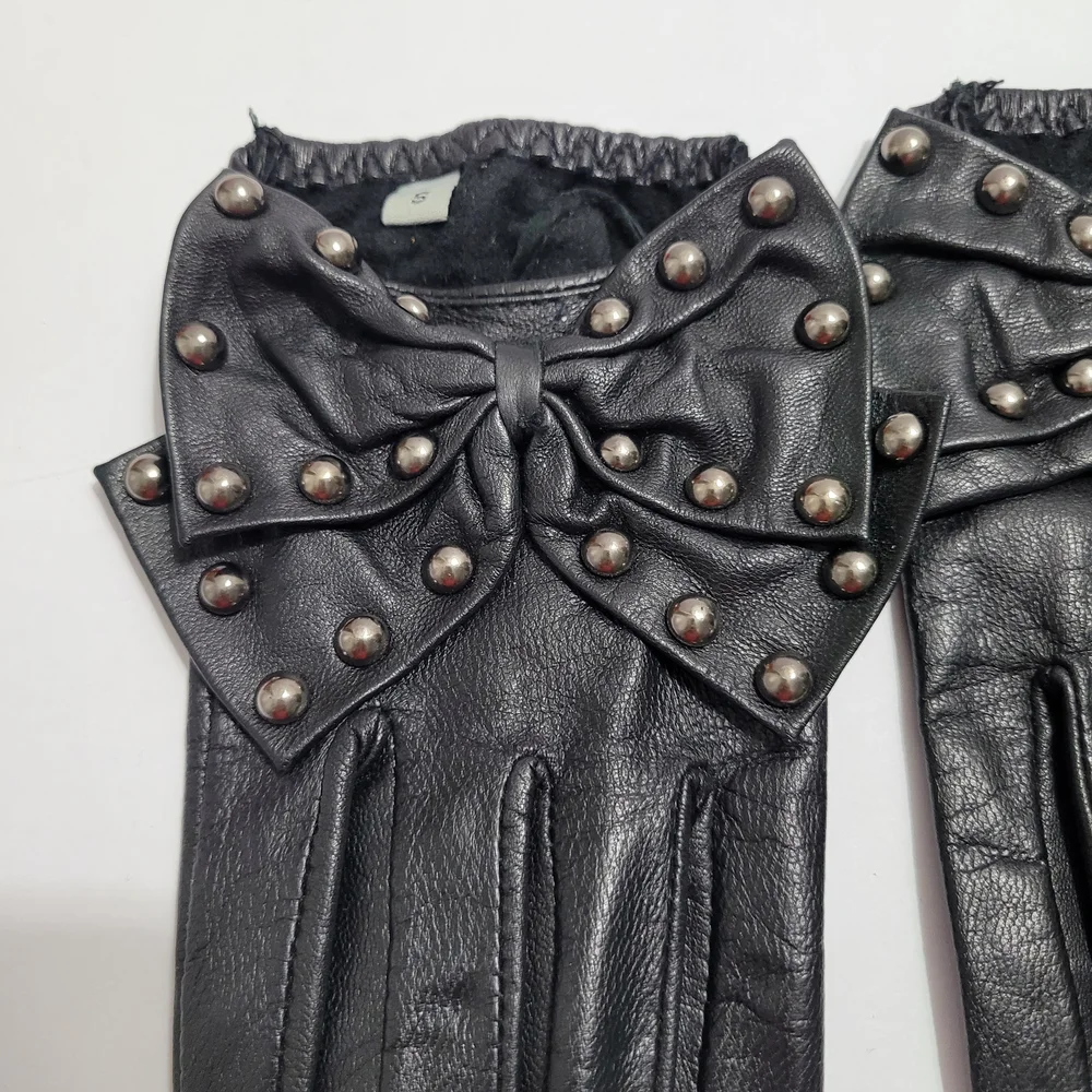 Aldo Black Studded Short Leather Gloves